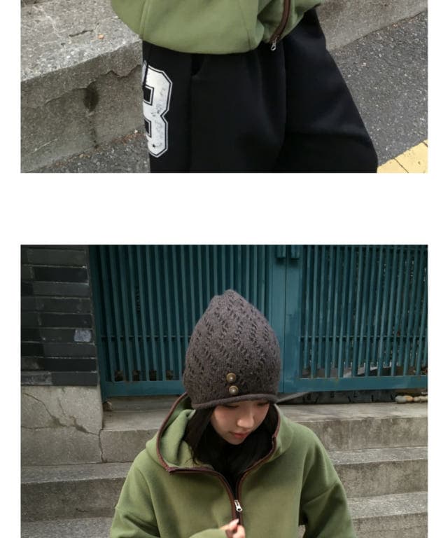 한국 동대문 배색 레트로 기능 중성 플리스 후드 지퍼 보온 후드티 상세 이미지 4