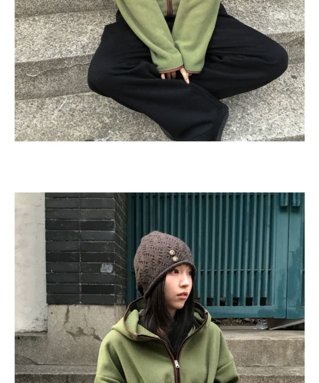 한국 동대문 배색 레트로 기능 중성 플리스 후드 지퍼 보온 후드티 상세 이미지 9