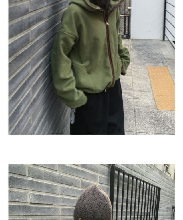 한국 동대문 배색 레트로 기능 중성 플리스 후드 지퍼 보온 후드티 상세 이미지 12