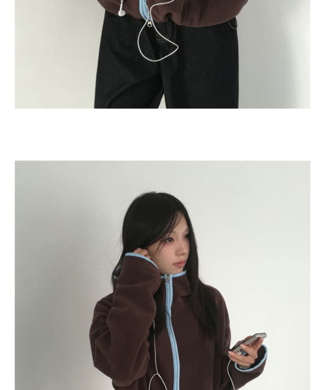 한국 동대문 배색 레트로 기능 중성 플리스 후드 지퍼 보온 후드티 상세 이미지 17