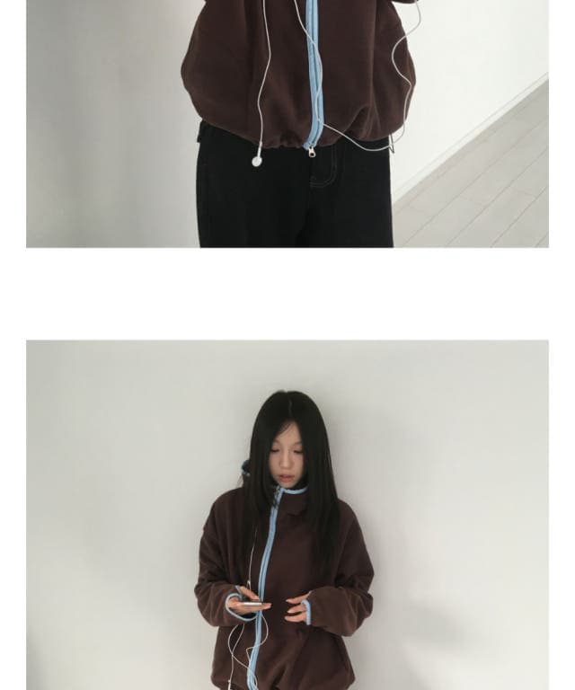 한국 동대문 배색 레트로 기능 중성 플리스 후드 지퍼 보온 후드티 상세 이미지 18