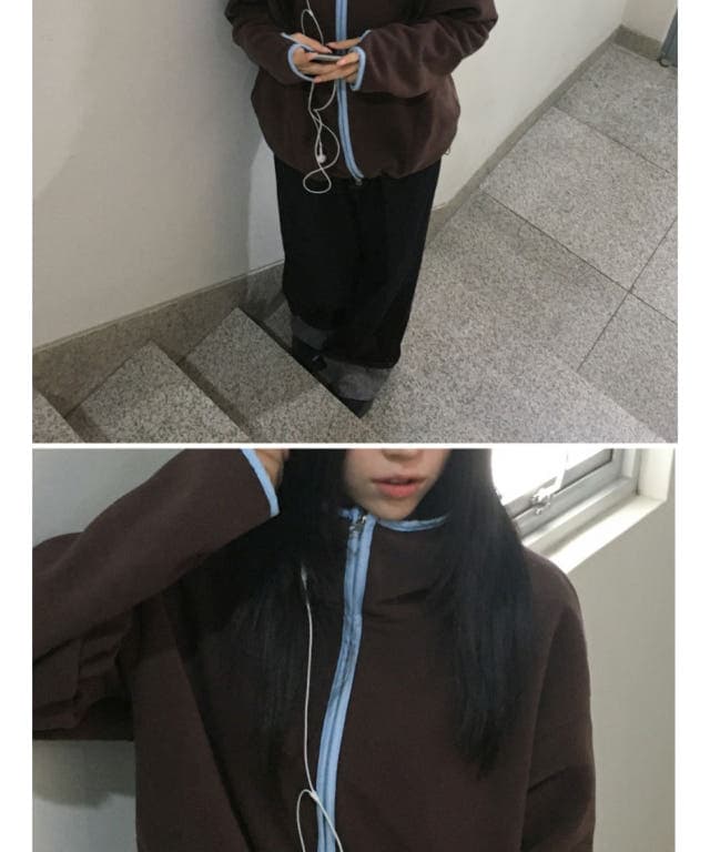 한국 동대문 배색 레트로 기능 중성 플리스 후드 지퍼 보온 후드티 상세 이미지 20