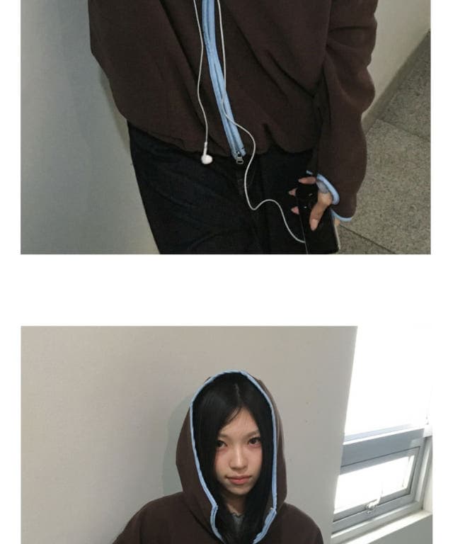 한국 동대문 배색 레트로 기능 중성 플리스 후드 지퍼 보온 후드티 상세 이미지 21