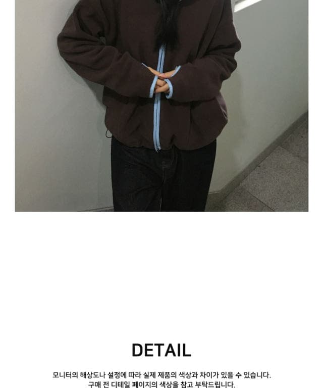 한국 동대문 배색 레트로 기능 중성 플리스 후드 지퍼 보온 후드티 상세 이미지 22