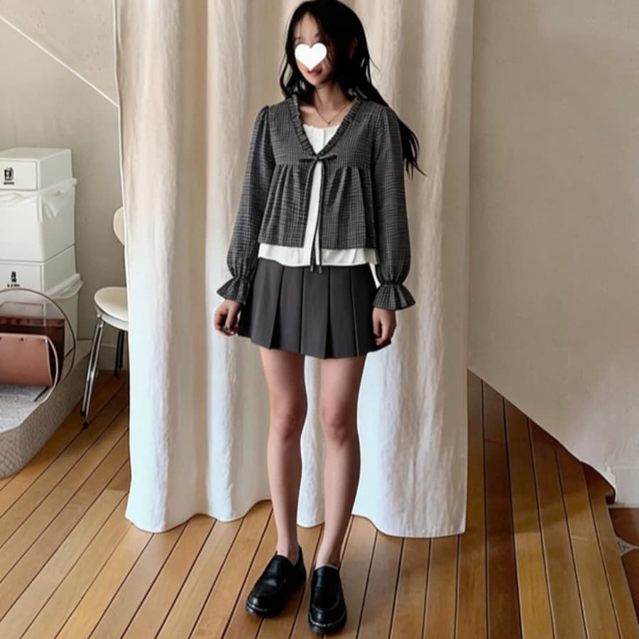 한 부서 ins 바람 체크무늬 페이크 레이어드 인형 셔츠 셔츠 이미지 4
