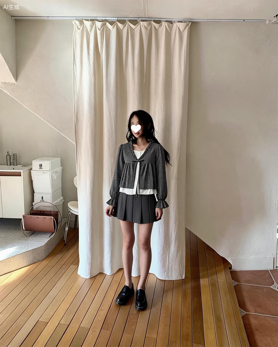 한 부서 ins 바람 체크무늬 페이크 레이어드 인형 셔츠 셔츠 상세 이미지 2