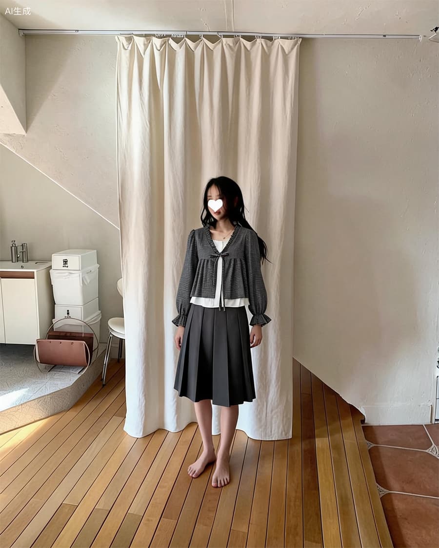 한 부서 ins 바람 체크무늬 페이크 레이어드 인형 셔츠 셔츠 상세 이미지 3