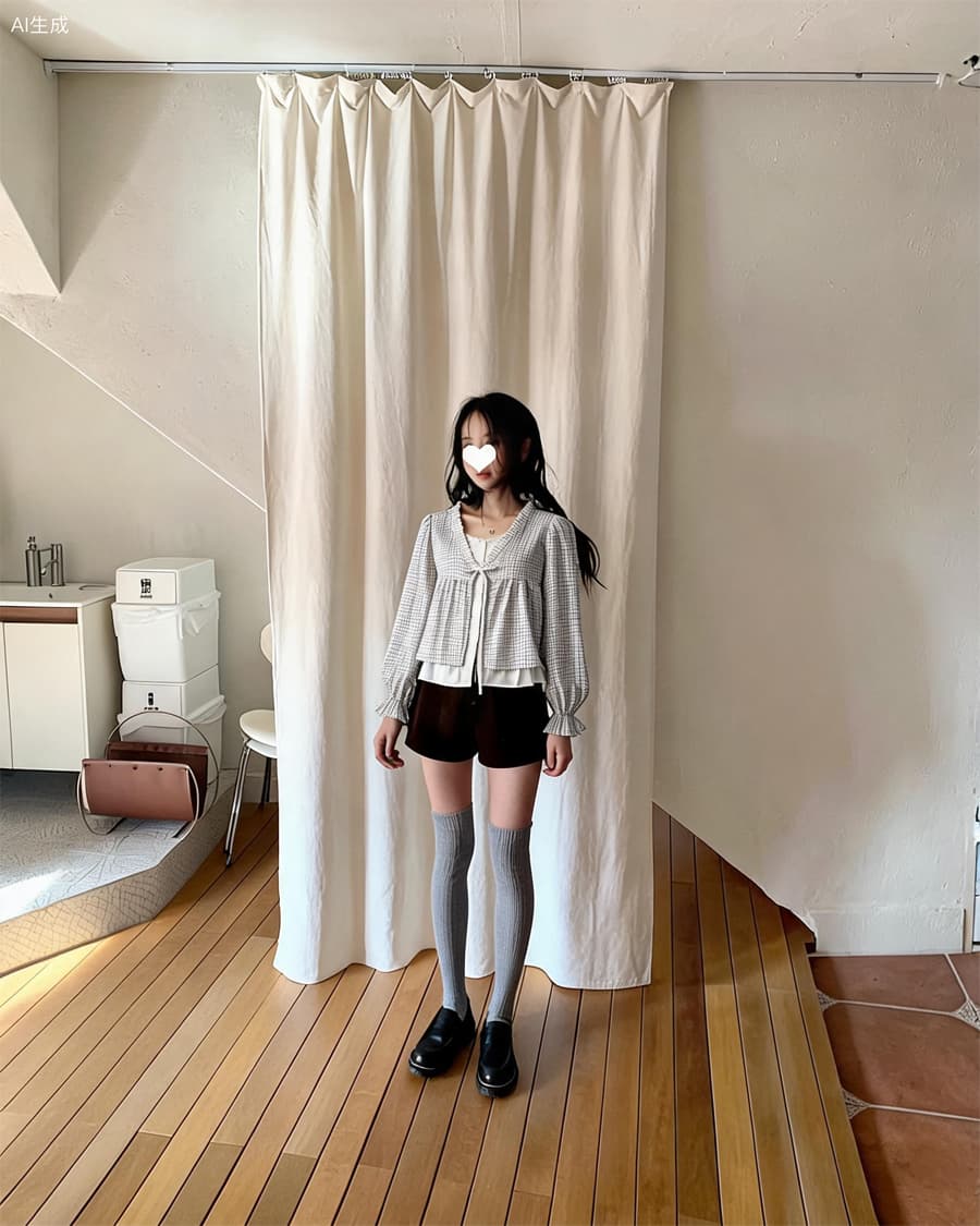 한 부서 ins 바람 체크무늬 페이크 레이어드 인형 셔츠 셔츠 상세 이미지 6