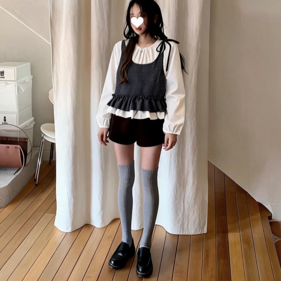 한국 스타일 학원 스타일 페이크 레이어드 가을 신제품 패치워크 셔츠 이미지 3