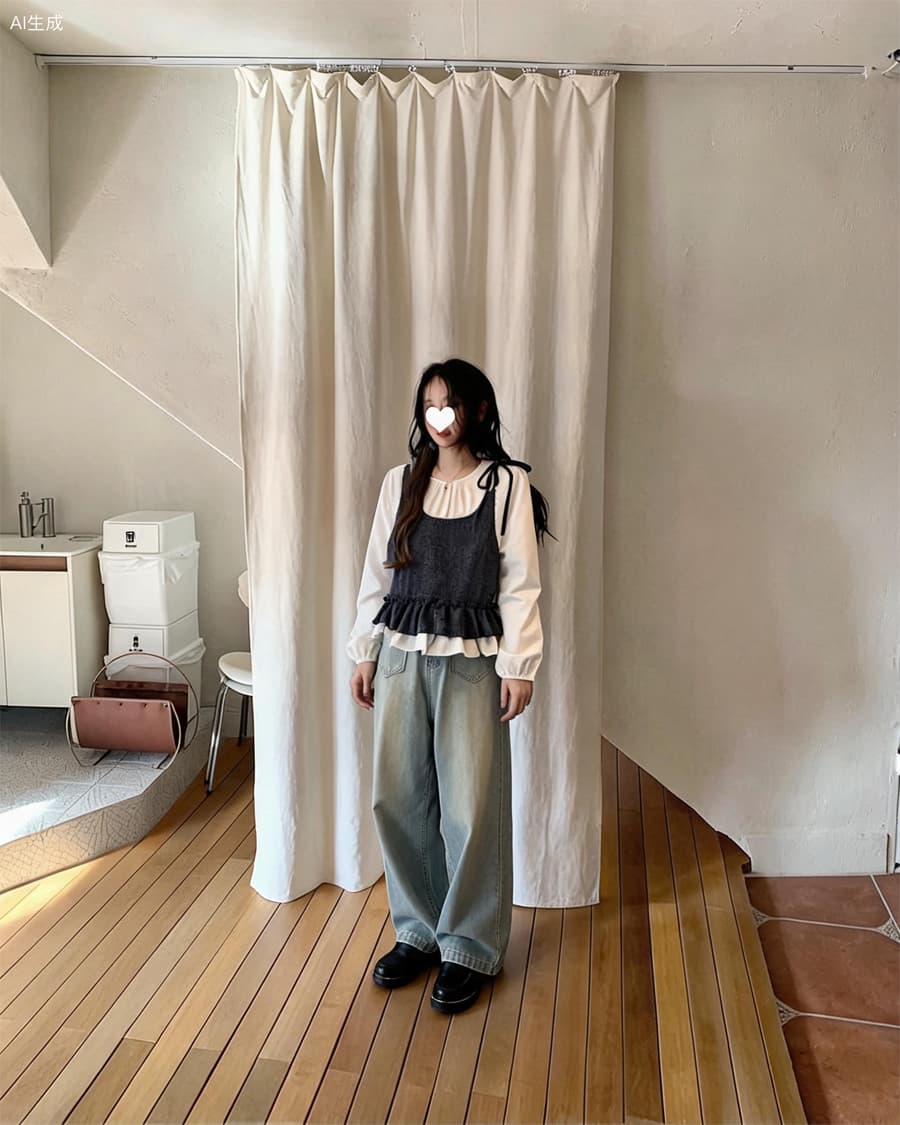 한국 스타일 학원 스타일 페이크 레이어드 가을 신제품 패치워크 셔츠 상세 이미지 4