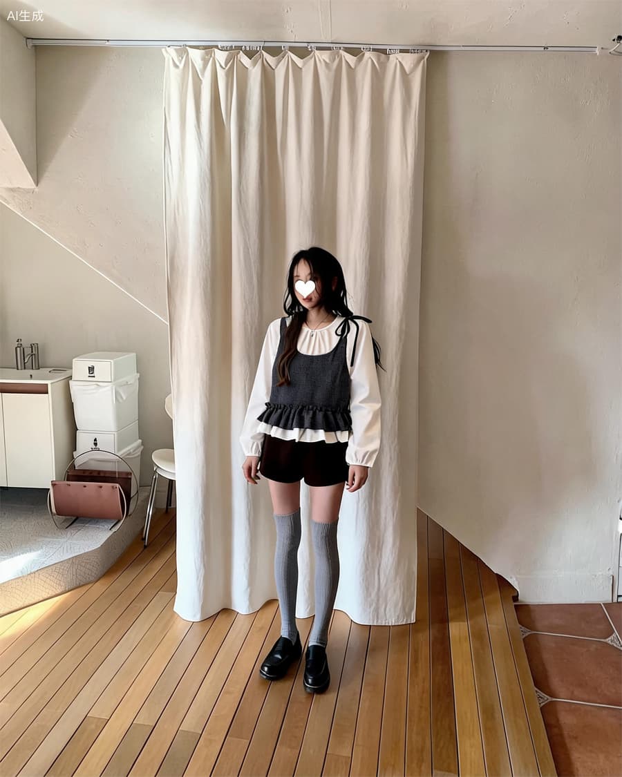 한국 스타일 학원 스타일 페이크 레이어드 가을 신제품 패치워크 셔츠 상세 이미지 5