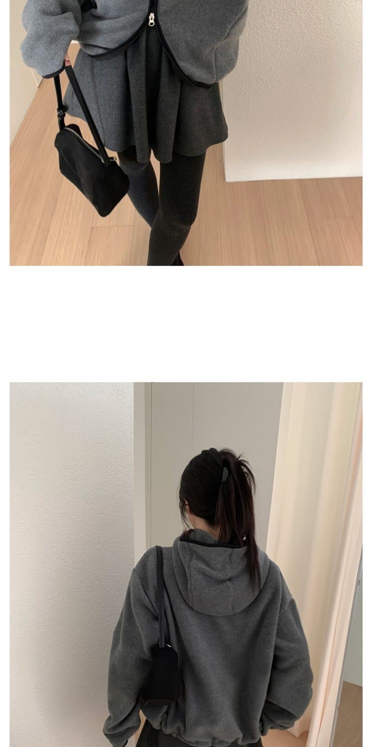 한국 동대문 배색 레트로 기능 중성 플리스 후드 지퍼 보온 후드티 상세 이미지 24