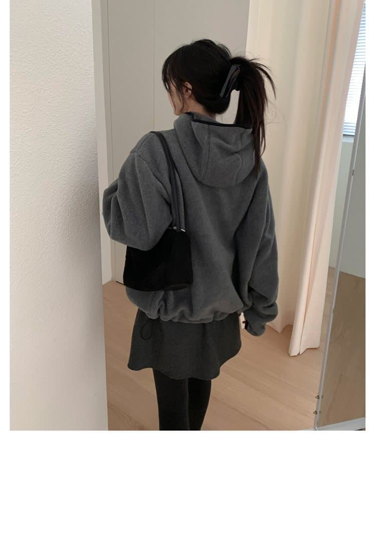 한국 동대문 배색 레트로 기능 중성 플리스 후드 지퍼 보온 후드티 상세 이미지 26