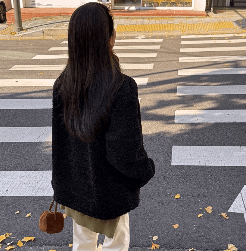 가을 겨울 새로운 2026 한국 여성 의류 패션 스탠드 칼라 싱글 줄 버튼 모방 양털 캐주얼 루즈핏 중간 길이 재킷 상세 이미지 43