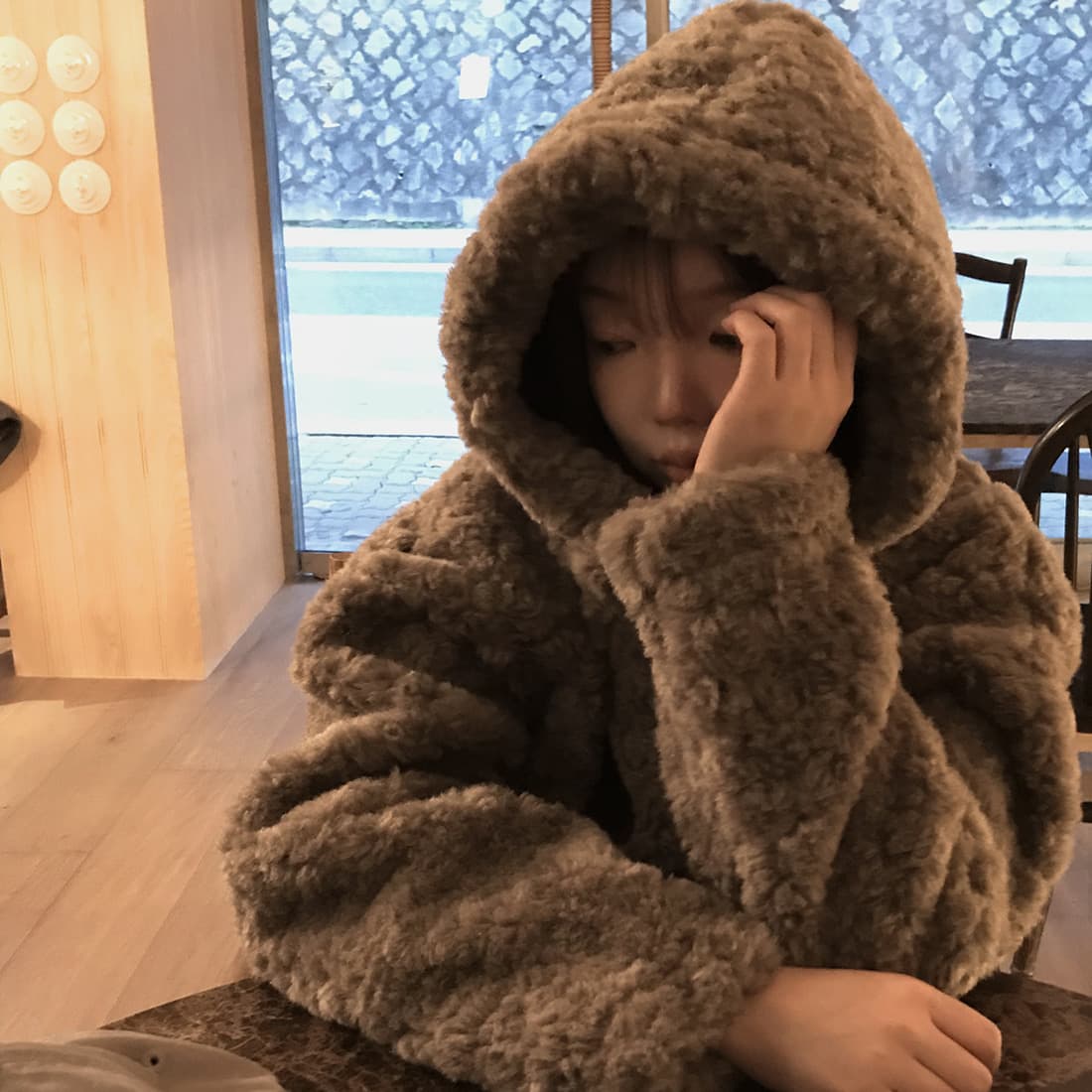 한국 chic 가을 겨울 프랑스식 한 부서 후드 귀여운 학원 스타일 연령 감소 쇼트 스타일 양털 보온 재킷 여성 의류 상세 이미지 2