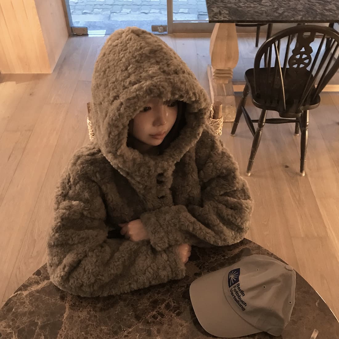 한국 chic 가을 겨울 프랑스식 한 부서 후드 귀여운 학원 스타일 연령 감소 쇼트 스타일 양털 보온 재킷 여성 의류 상세 이미지 5