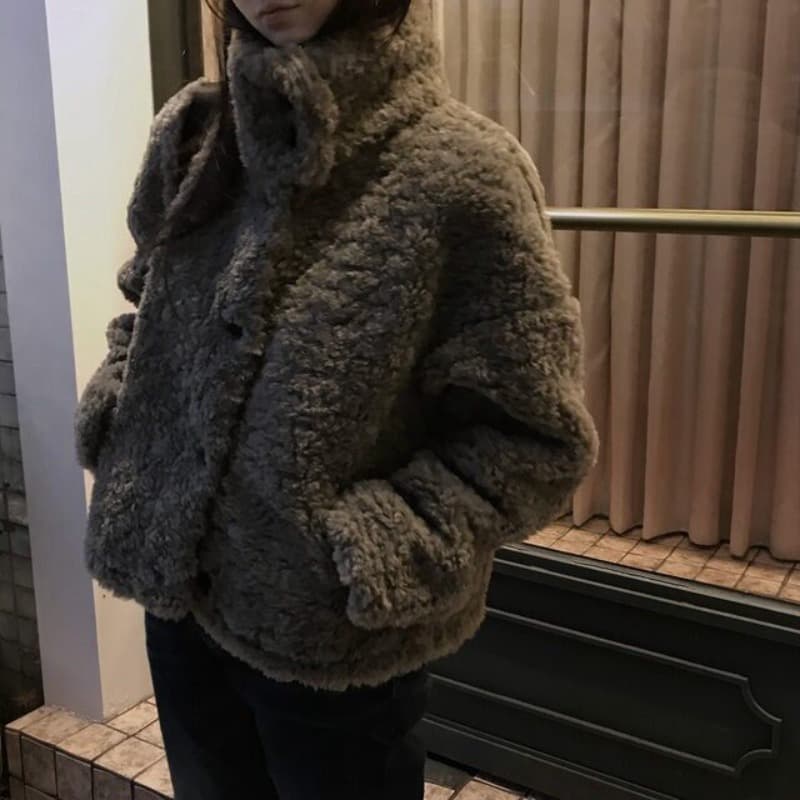 한 부서 스탠드 칼라 학원 스타일 쇼트 스타일 양털 보온 여성 코트 겨울 새로운 싱글 줄 버튼 루즈핏 다용도 코트 이미지 5