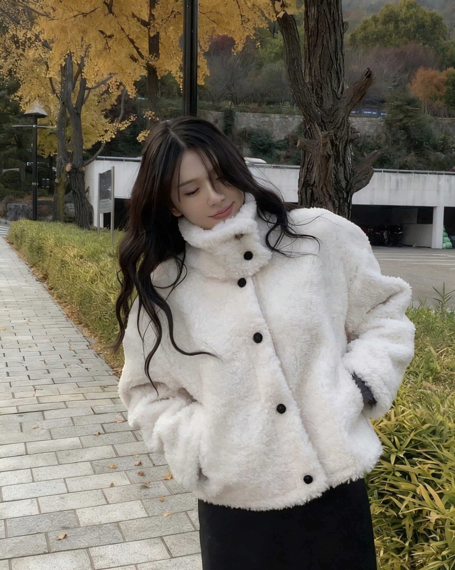 한 부서 스탠드 칼라 학원 스타일 쇼트 스타일 양털 보온 여성 코트 겨울 새로운 싱글 줄 버튼 루즈핏 다용도 코트 상세 이미지 1