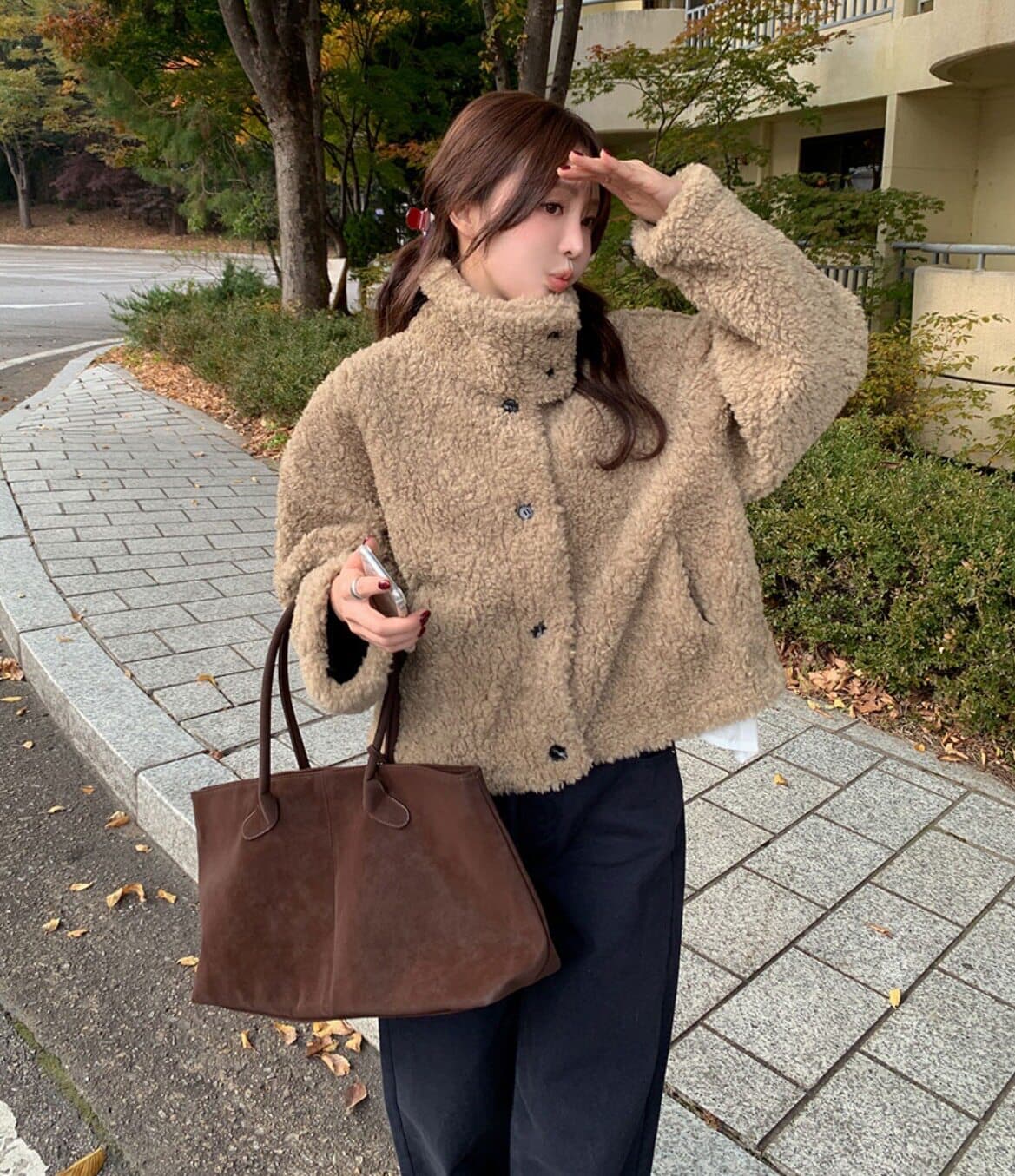 한 부서 스탠드 칼라 학원 스타일 쇼트 스타일 양털 보온 여성 코트 겨울 새로운 싱글 줄 버튼 루즈핏 다용도 코트 상세 이미지 17