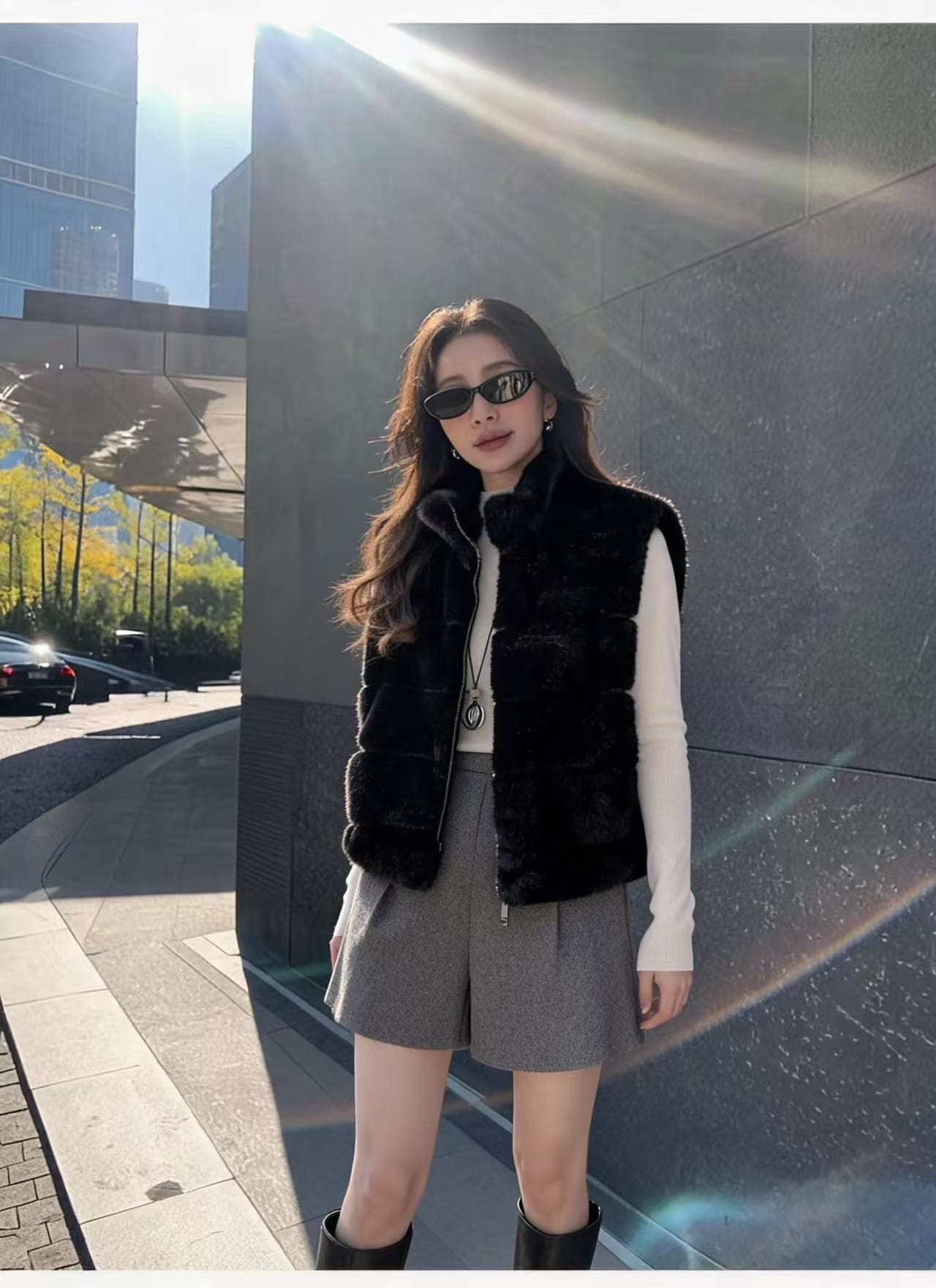 터틀넥 지퍼 모방 수달 털 조끼 여자 2026 봄 드레스 새로운 쇼트 스타일 피모 하나 플리스 조끼 자켓 트렌디 상세 이미지 6