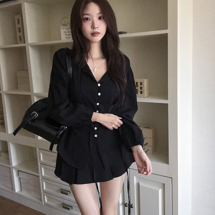 프랑스식 봄 가을 chic 레이스업 긴팔 여성 셔츠 슬림해 보이는 싱글 줄 버튼 셔츠 자외선 차단 재킷 이미지 4