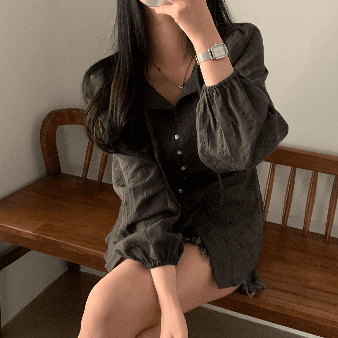 프랑스식 봄 가을 chic 레이스업 긴팔 여성 셔츠 슬림해 보이는 싱글 줄 버튼 셔츠 자외선 차단 재킷 상세 이미지 11