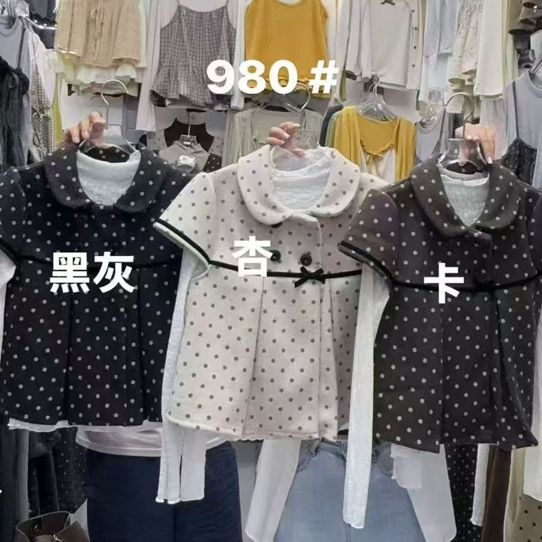 레트로 천 금빛 바람 리본 도트 무늬 베스트 모직 목이버섯 레이스 레이스 기본 셔츠 투피스 슈트 이미지 5