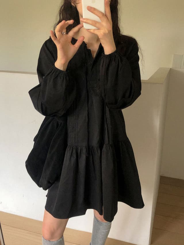 한국 2026 가을 신제품 소금 부서 순수한 바람 레이스업 강 강 Pleat 화이트 벌룬 소매 드레스 셔츠 슈퍼 루즈핏 상세 이미지 28