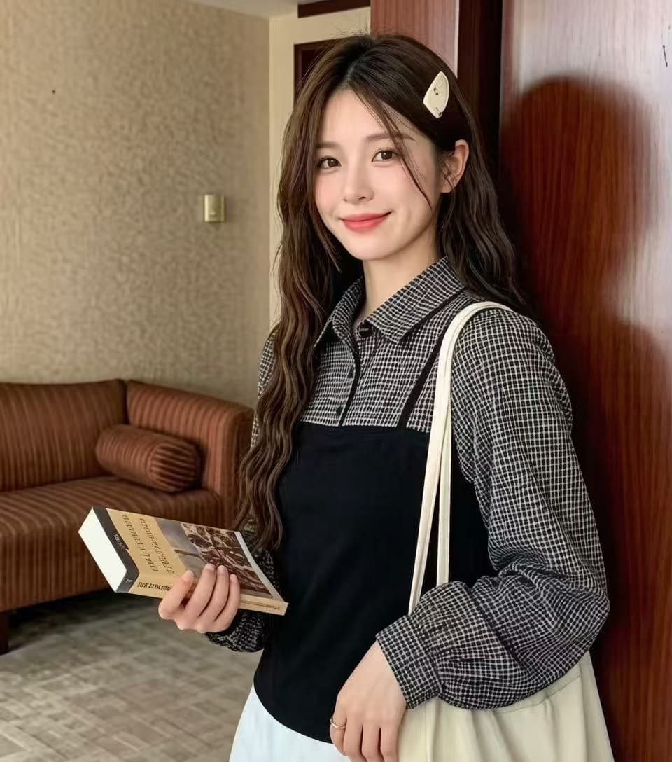 아메리칸 레트로 디자인 센스 페이크 레이어드 폴로 칼라 체크무늬 여성 셔츠 몸매 가꾸기 긴팔 맨위 여성 상세 이미지 6