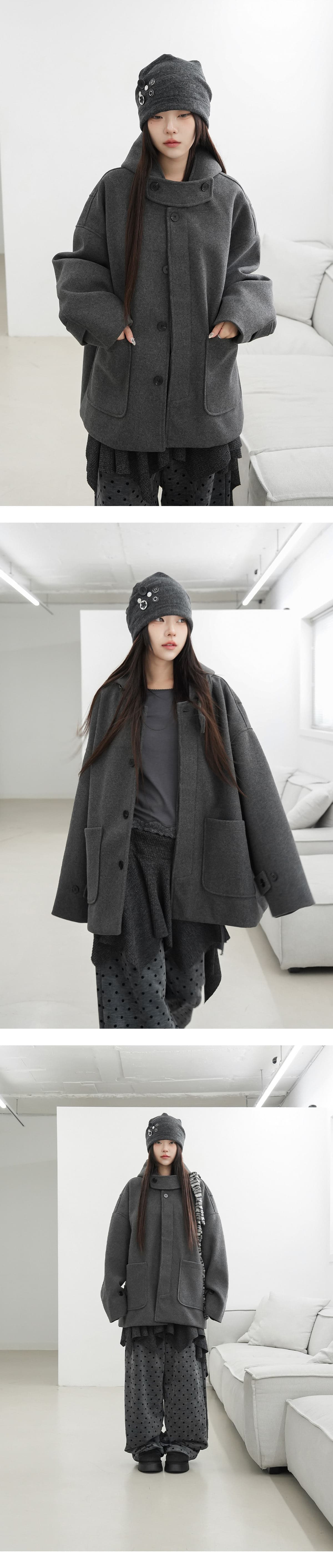 한 부서 분위기 센스 모직 코트 여성 프랑스식 패션 다용도 싱글 줄 버튼 디자인 센스 느긋한 후드 모직 외투 상세 이미지 6