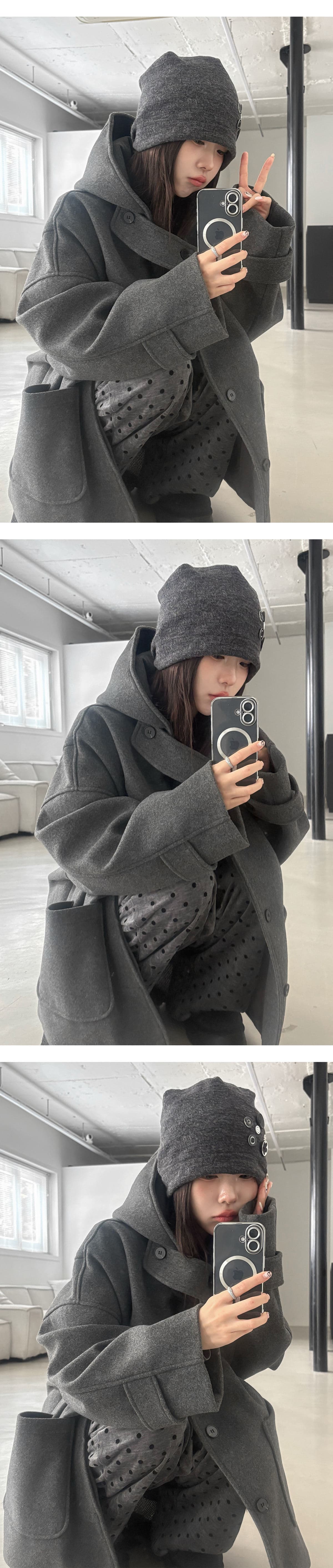 한 부서 분위기 센스 모직 코트 여성 프랑스식 패션 다용도 싱글 줄 버튼 디자인 센스 느긋한 후드 모직 외투 상세 이미지 10