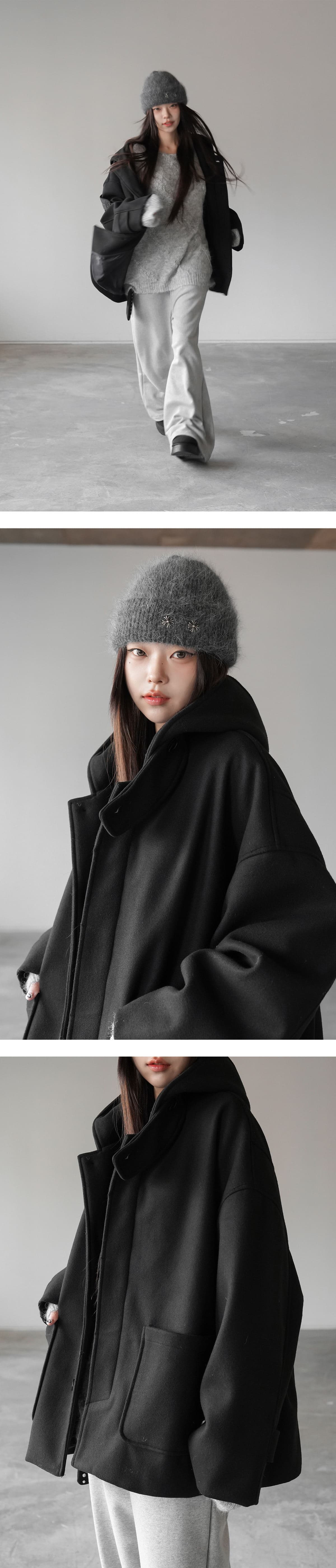 한 부서 분위기 센스 모직 코트 여성 프랑스식 패션 다용도 싱글 줄 버튼 디자인 센스 느긋한 후드 모직 외투 상세 이미지 15