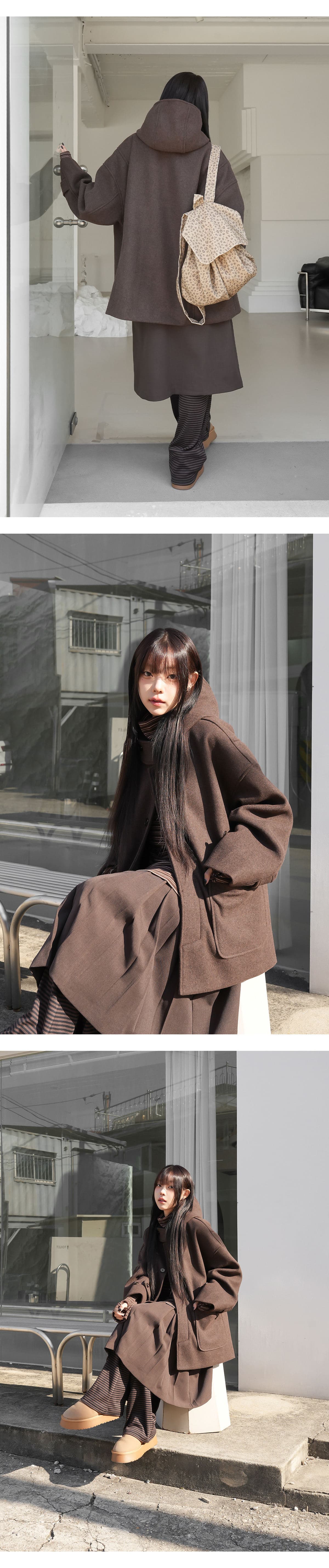 한 부서 분위기 센스 모직 코트 여성 프랑스식 패션 다용도 싱글 줄 버튼 디자인 센스 느긋한 후드 모직 외투 상세 이미지 32