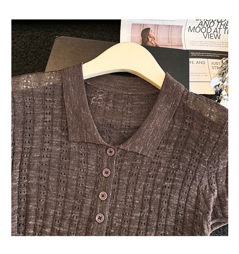실사 여름 새로운 프랑스식 품격 POLO 칼라 니트 반팔 여성 여름 폴로 칼라 단추 맨위 미니멀리즘 다용도 상세 이미지 19