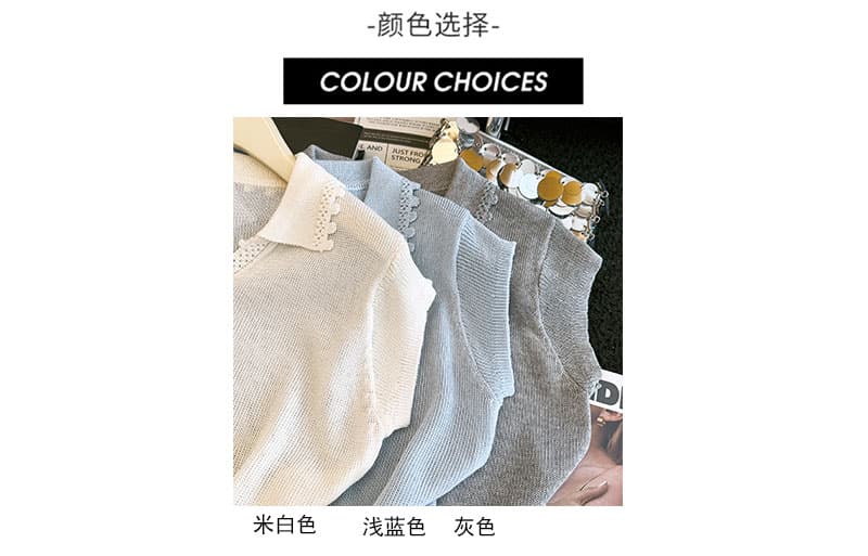 실사 캐주얼 바람 polo 폴로 칼라 반팔 티셔츠 여성 얇은 스타일 니트 스웨터 얇고 가벼운 통기성 맨위 캐주얼 미니멀리즘 티셔츠 상세 이미지 3
