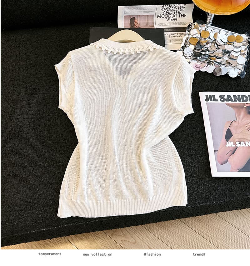 실사 캐주얼 바람 polo 폴로 칼라 반팔 티셔츠 여성 얇은 스타일 니트 스웨터 얇고 가벼운 통기성 맨위 캐주얼 미니멀리즘 티셔츠 상세 이미지 13