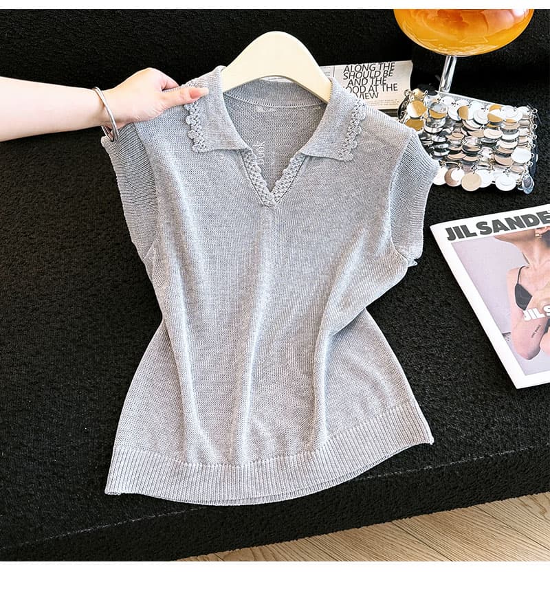 실사 캐주얼 바람 polo 폴로 칼라 반팔 티셔츠 여성 얇은 스타일 니트 스웨터 얇고 가벼운 통기성 맨위 캐주얼 미니멀리즘 티셔츠 상세 이미지 27