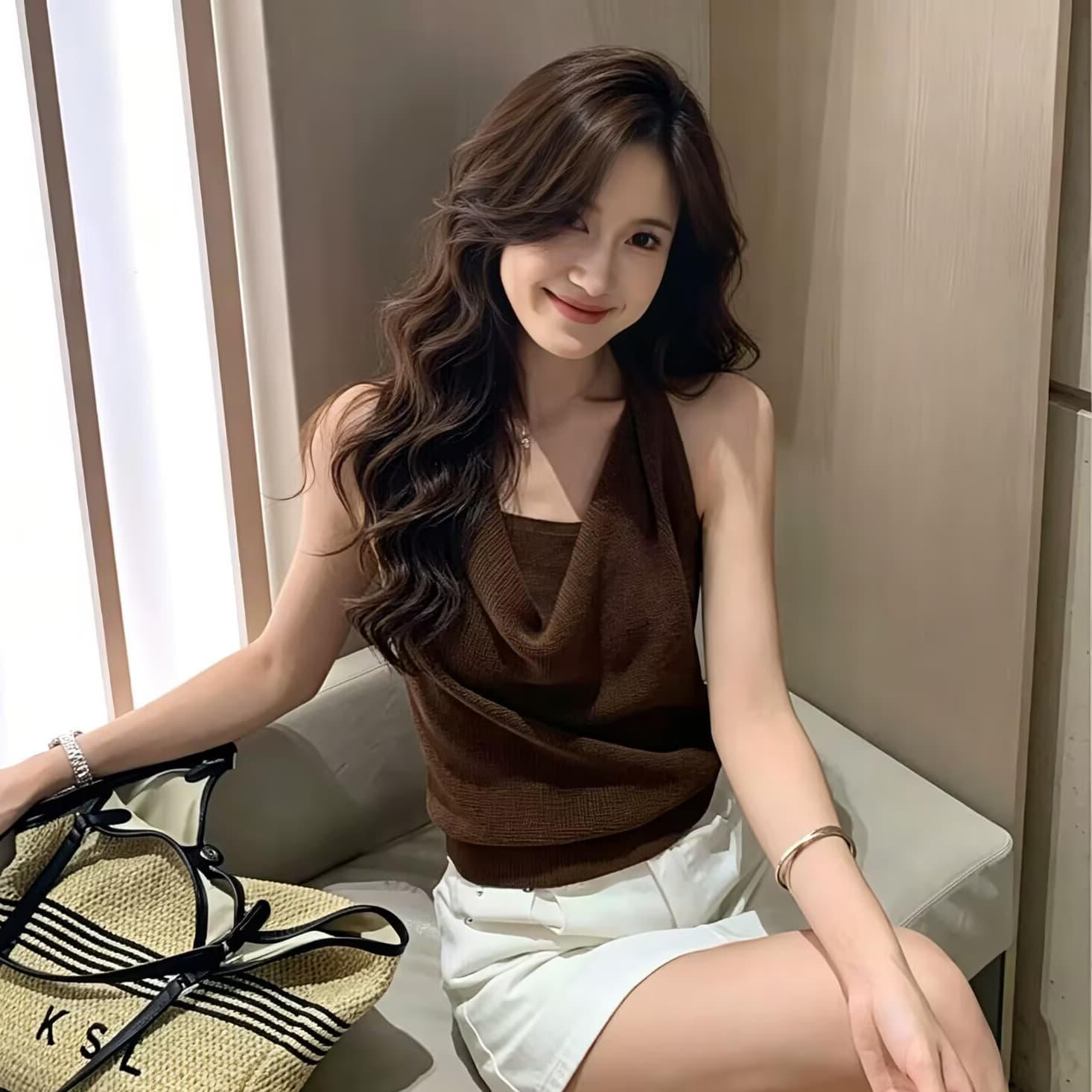 경관 그림 달콤한 매운맛 흔들다 칼라 행침 목 캐미솔 여름 외출용 몸매 가꾸기 슬림해 보이는 아름다운 고유 한 아름다운 민소매 맨위 이미지 3