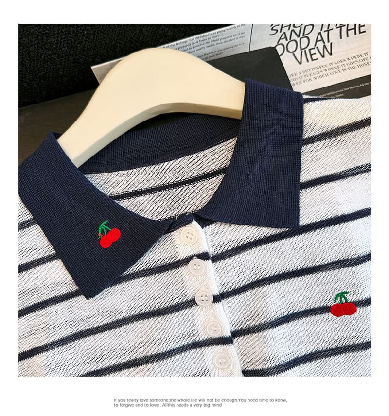 실사 2026 여름 새로운 POLO 칼라 스트라이프 루즈핏 니트 기본 셔츠 민소매 티셔츠 조끼 맨위 여성 트렌디 상세 이미지 12