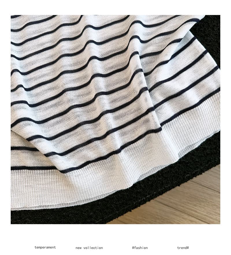 실사 2026 여름 새로운 POLO 칼라 스트라이프 루즈핏 니트 기본 셔츠 민소매 티셔츠 조끼 맨위 여성 트렌디 상세 이미지 15