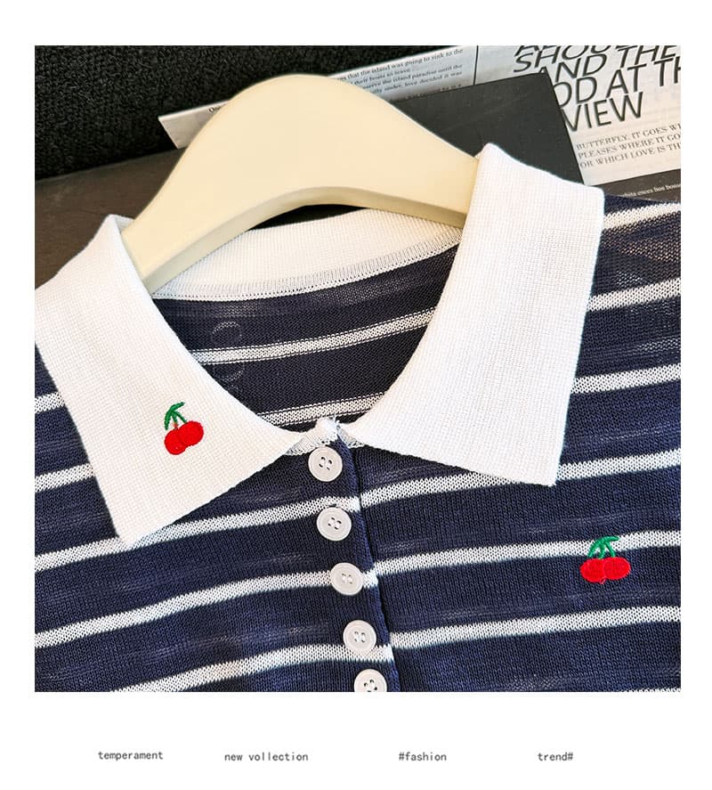 실사 2026 여름 새로운 POLO 칼라 스트라이프 루즈핏 니트 기본 셔츠 민소매 티셔츠 조끼 맨위 여성 트렌디 상세 이미지 19