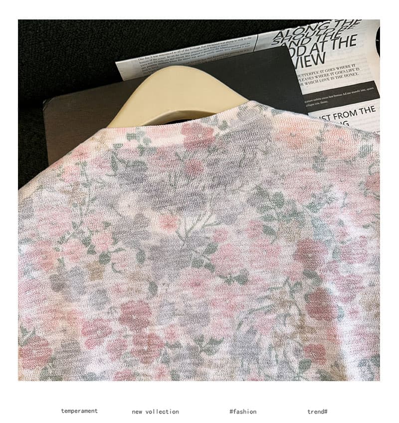 실사 프랑스식 레트로 꽃무늬 라운드 넥 반팔 티셔츠 여성 여름 새로운 부드러운 연령 감소 다용도 니트 맨위 상세 이미지 11