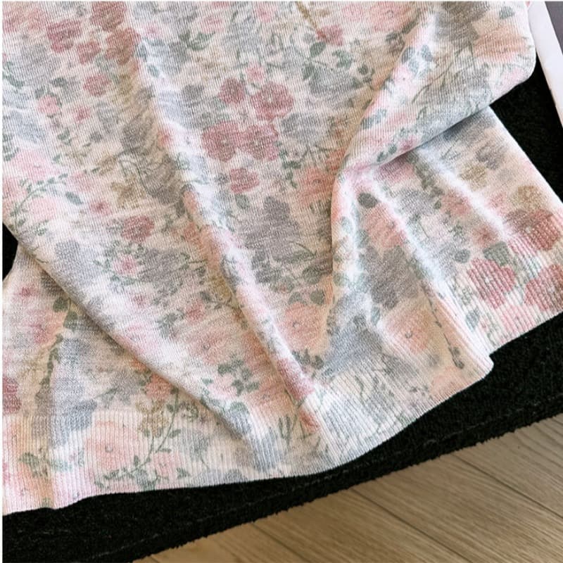 실사 프랑스식 레트로 꽃무늬 라운드 넥 반팔 티셔츠 여성 여름 새로운 부드러운 연령 감소 다용도 니트 맨위 이미지 4