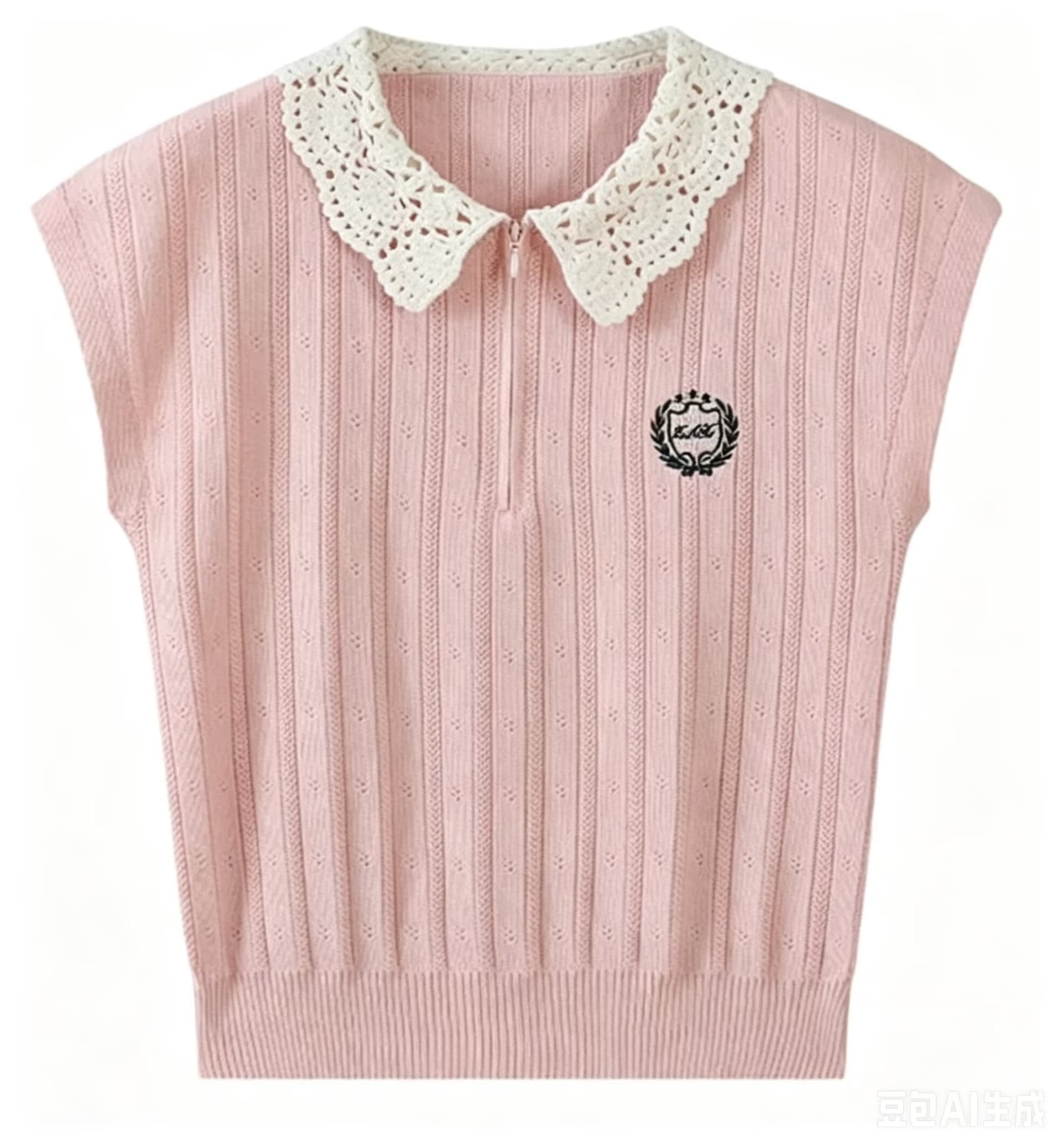 레이스 조각 베이비 칼라 자수 니트 반팔 티셔츠 여성 2026 여름 홀로우 아웃 몸매 가꾸기 연령 감소 작은 셔츠 맨위 상세 이미지 2