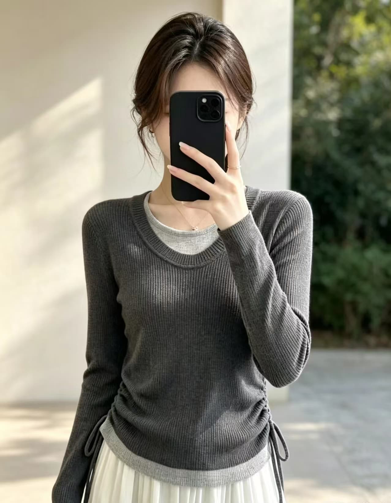 경관 그림 한 부서 배색 펌프 로프 페이크 레이어드 u 칼라 니트 스웨터 긴팔 여성 2026 이른 가을 인사이드 가져 가라. 허리 수축 맨위 상세 이미지 7
