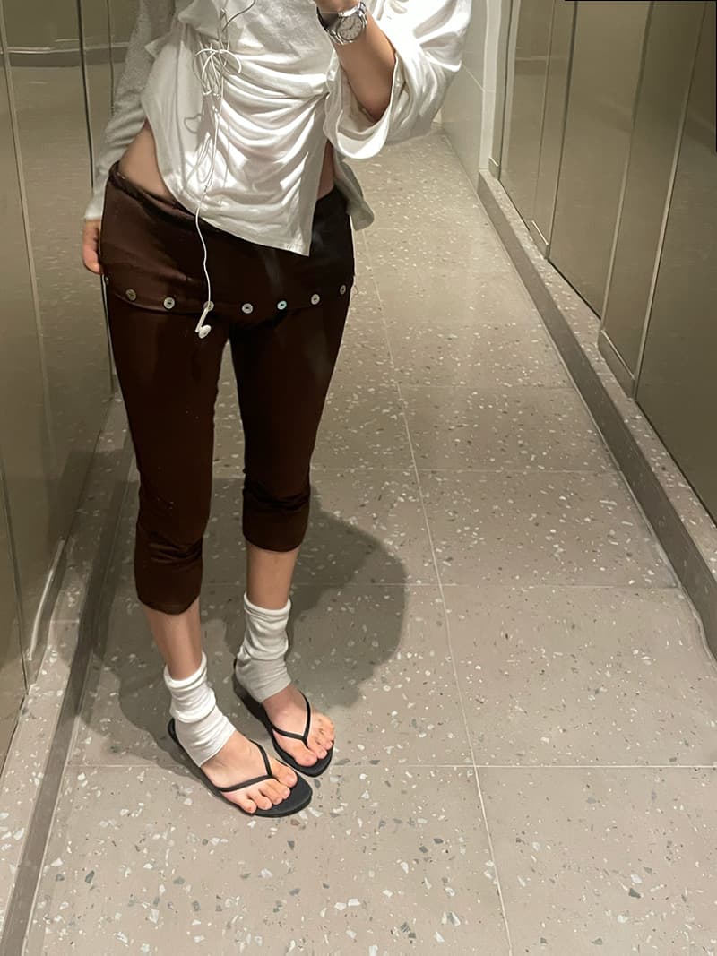 실사 정가 한국 뒤집다 측면 조개 버클 신축성 로우 웨이스트 legging 7부 바지 상세 이미지 12