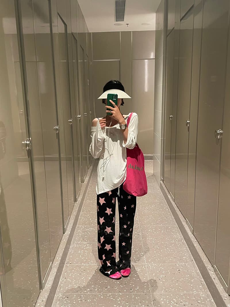 실사 정가 핑크색 별 긴 바지 플리츠 질감 스트레이트 바닥 청소 바지 상세 이미지 16