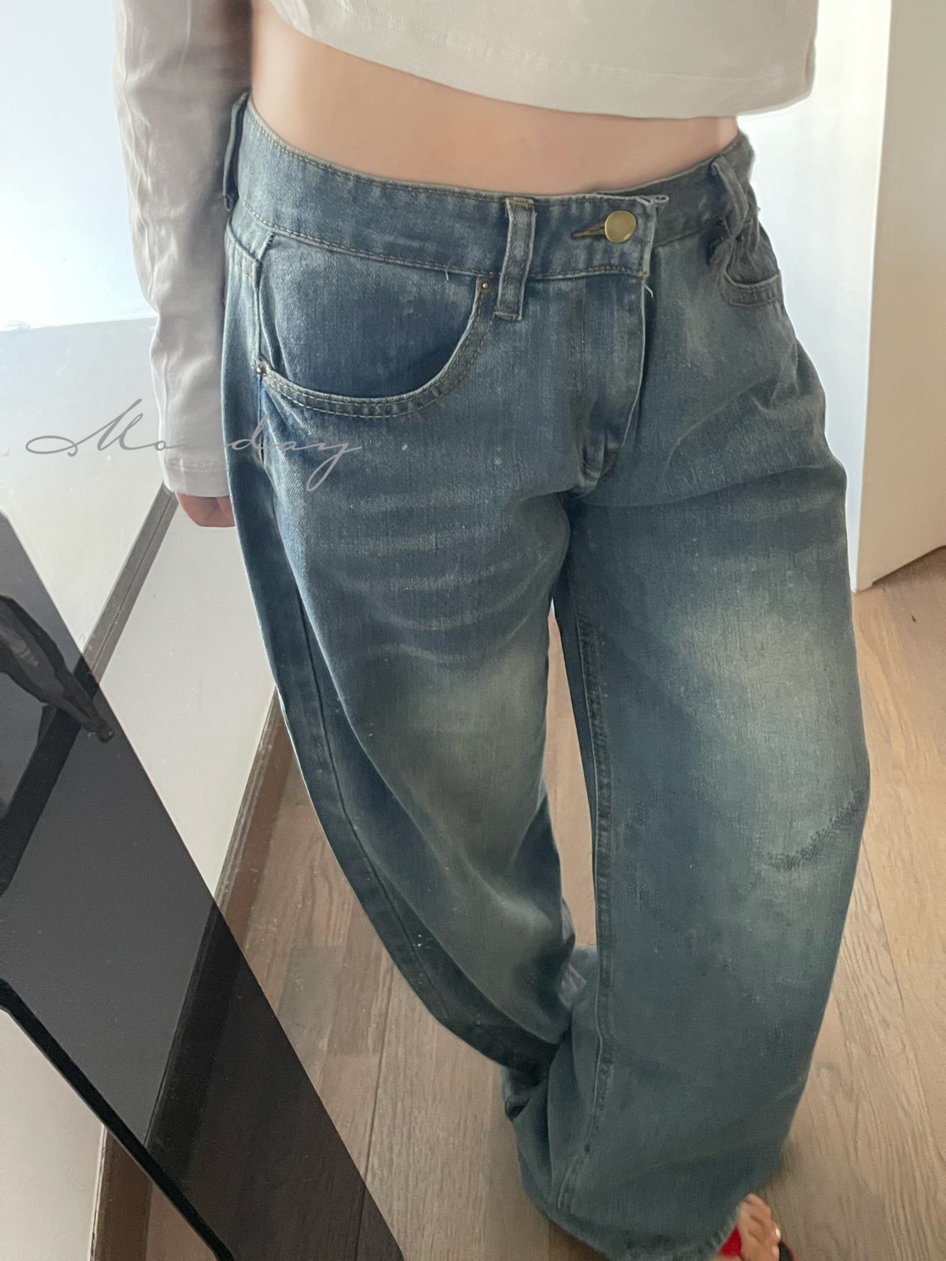 실사 정가 이른 가을 한국 동대문 워시 물 레트로 하트 거친 가장자리 로우 웨이스트 청바지 상세 이미지 17