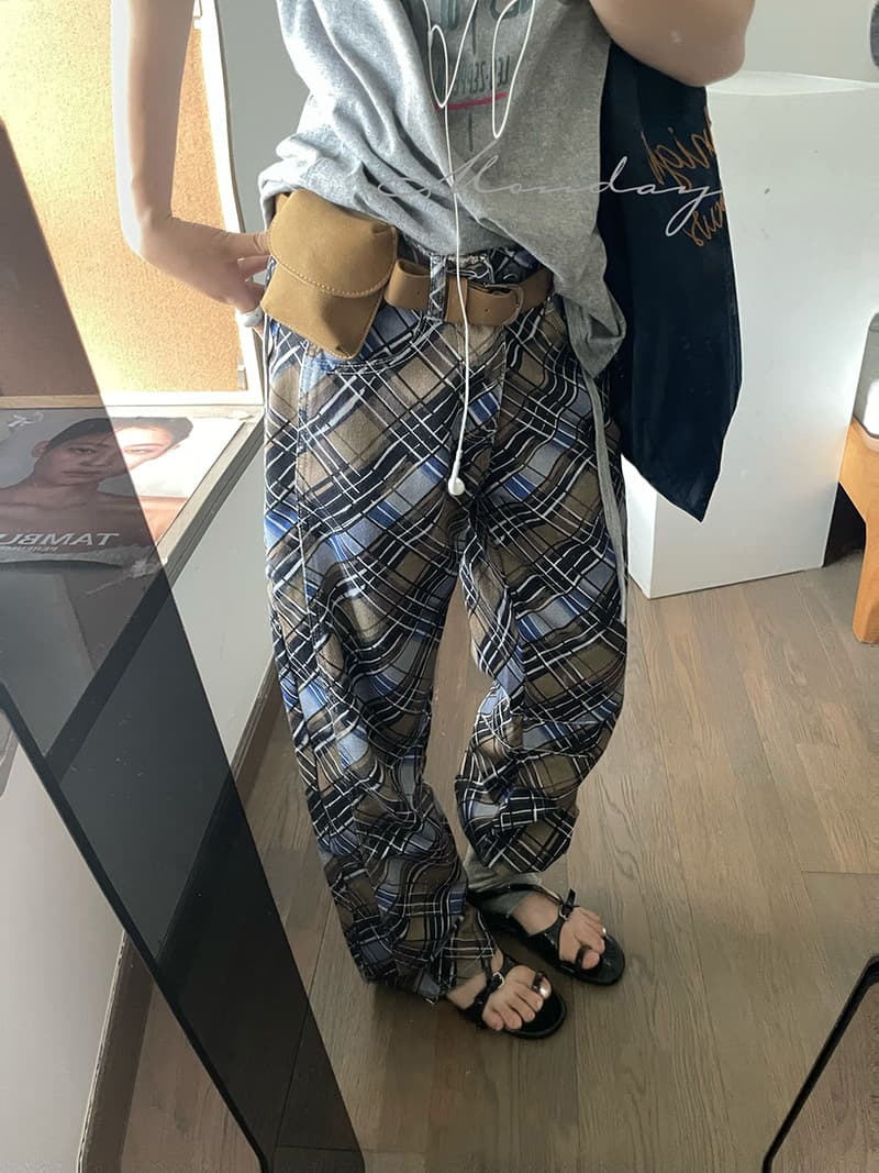 실사 정가 한국 이른 가을 chic 블루 브라운 체크무늬 청바지 로우 웨이스트 스트레이트 팬츠 상세 이미지 16