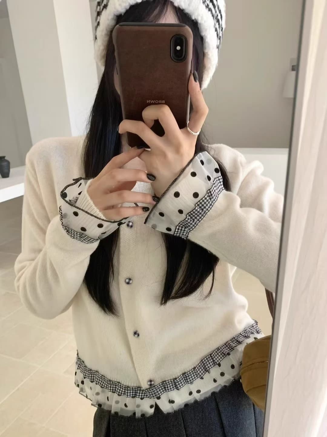 한 부서 달콤함 레이스 패치워크 색상 스웨터 여자 니트 스웨터 오픈 가디건 가을 겨울 루즈핏 느긋한 바람 품격 쇼트 스타일 맨위 상세 이미지 2